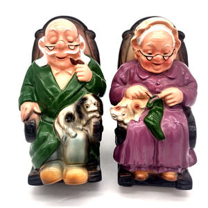 VTG Ceramaster -Japan Grandparents Retirement Fund Coin Bank Rockers Cat -Dog